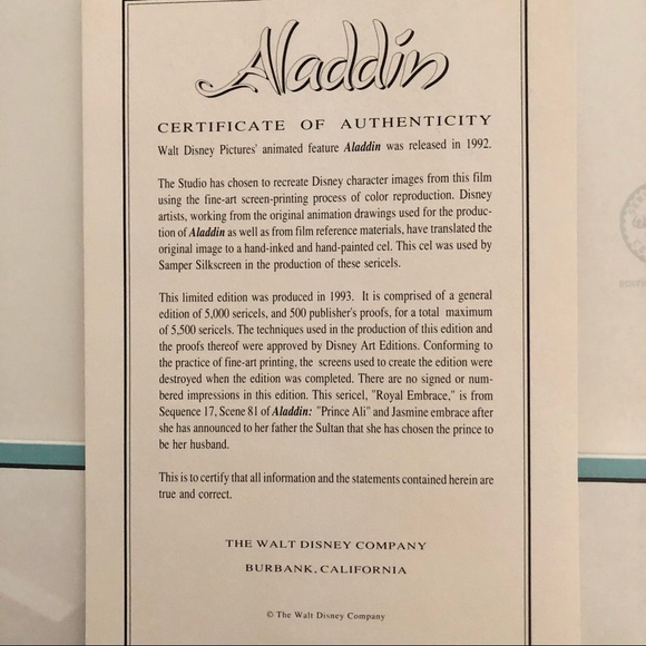 Disney Aladdin Framed Silk Screen Fine Art - Picture 7 of 10